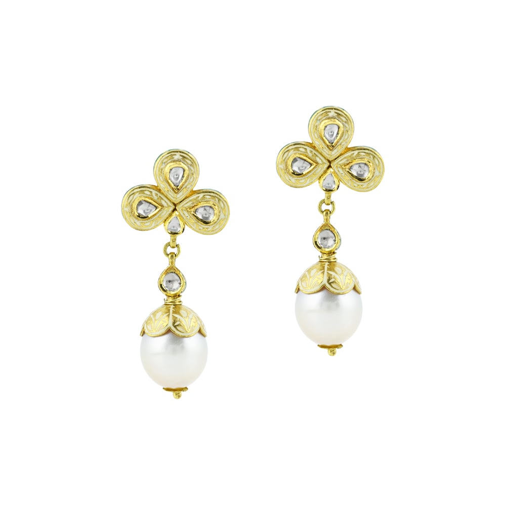 Pearl Necklace Set with Gold Work and Polki Motifs